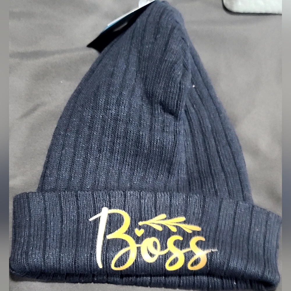 Unisex Black Boss Logo Winter Beanie